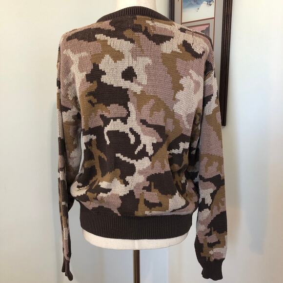 VTG 90s Black Duck Camo Knit Sweater Brown Pink Distressed Military USA Womens M - Picture 3 of 9